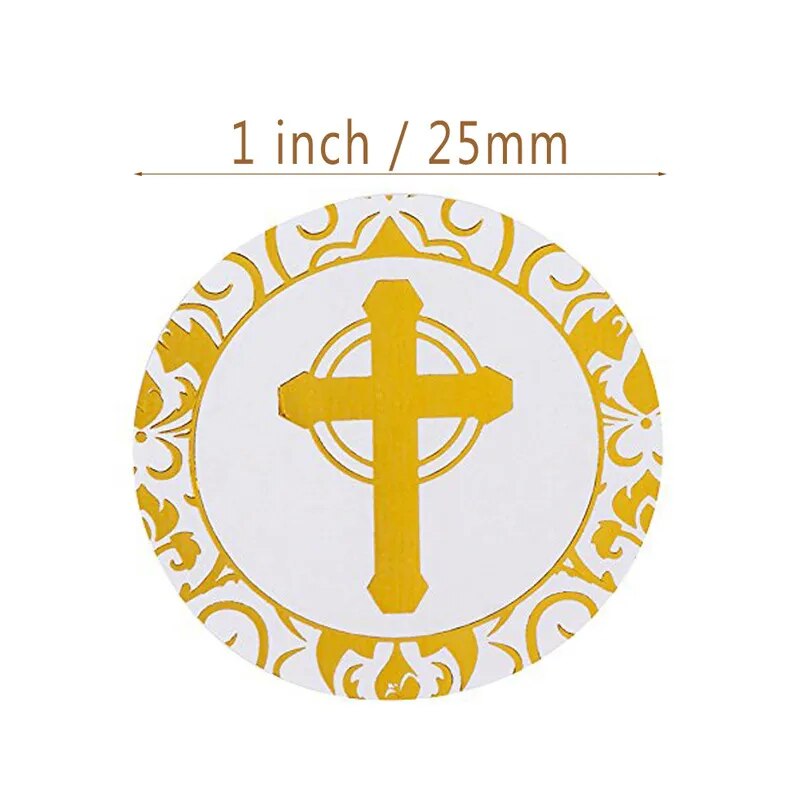 Christian Cross Envelope Seal Stickers ~ 1 inch Gilded Round ~ 50 / Roll