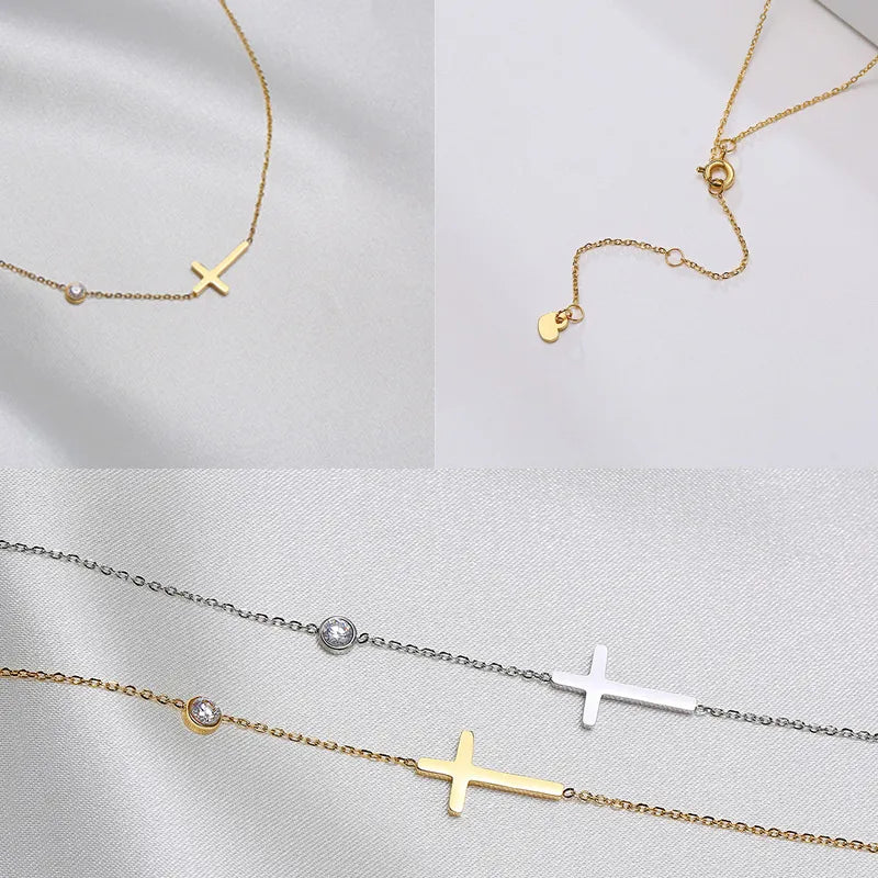Delicate Petite Sideway Cross Pendant ~ Stainless Steel ~ "Wear Your Faith" Collection