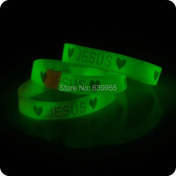 10 Heart "JESUS" Glow in the Dark Silicone Wristband ~ "Wear Your Faith" Collection