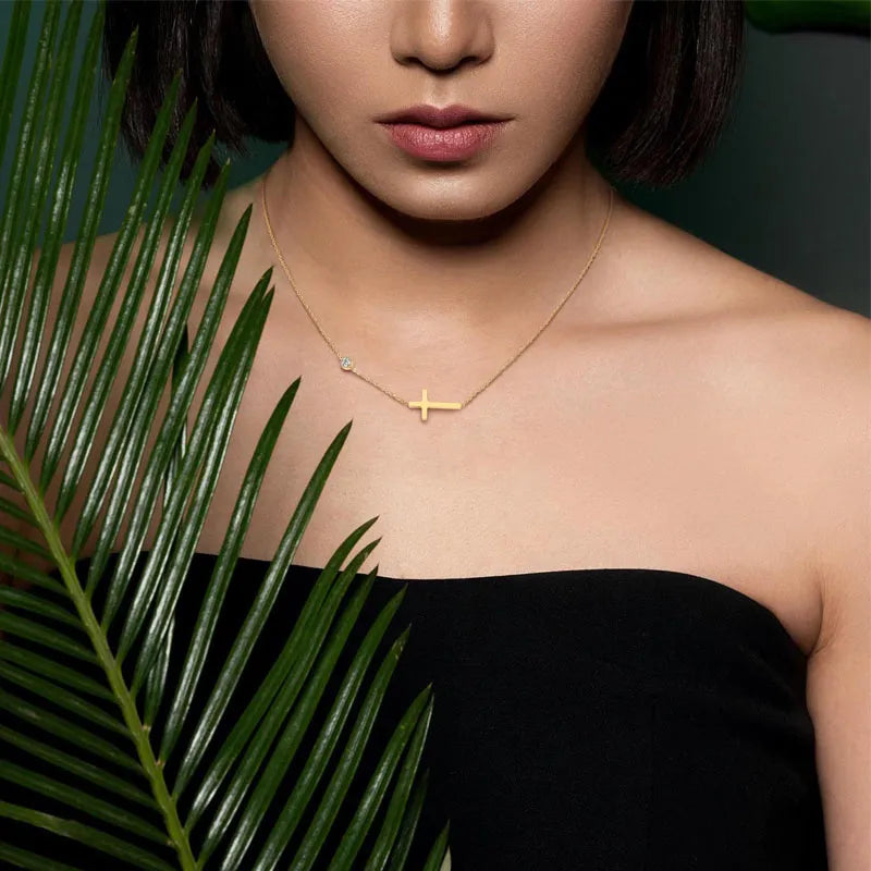 Delicate Petite Sideway Cross Pendant ~ Stainless Steel ~ "Wear Your Faith" Collection