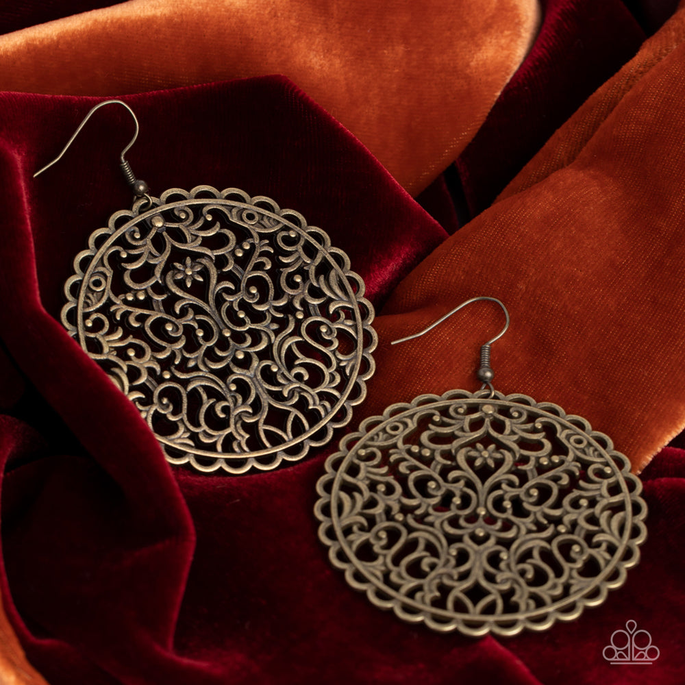 Paparazzi Earrings ~ The Whole Nine VINEYARDS - Brass