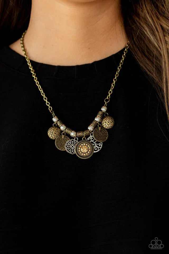 Paparazzi Necklace ~ Flip a Coin - Brass