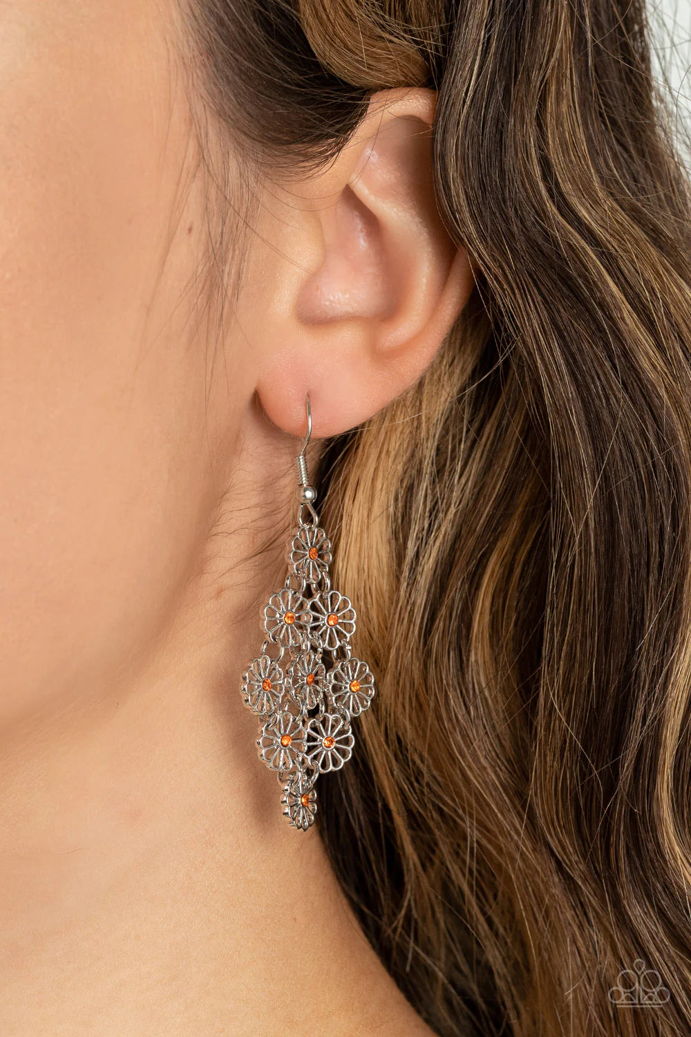 Paparazzi Earrings ~ Bustling Blooms - Orange