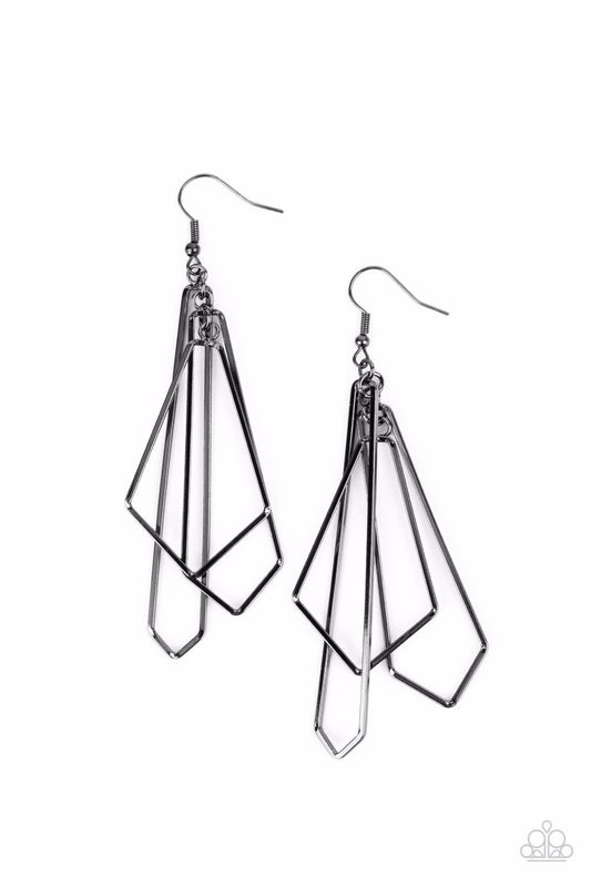 Paparazzi Earrings ~ Shape Shifting Shimmer - Black